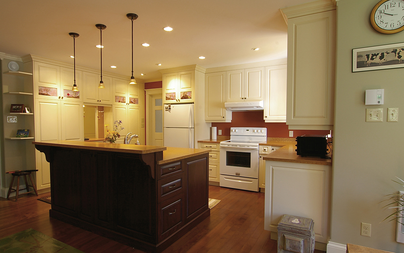 designer kitchen from dining room