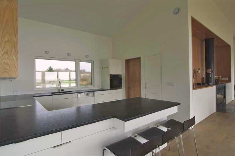 white kitchen peninsula